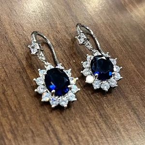 Oval Blue Cubic Zirconia Drop Hook Earrings